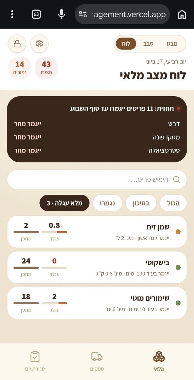מערכת מלאי וסגירת יום לעסק מזון — תצוגה 1